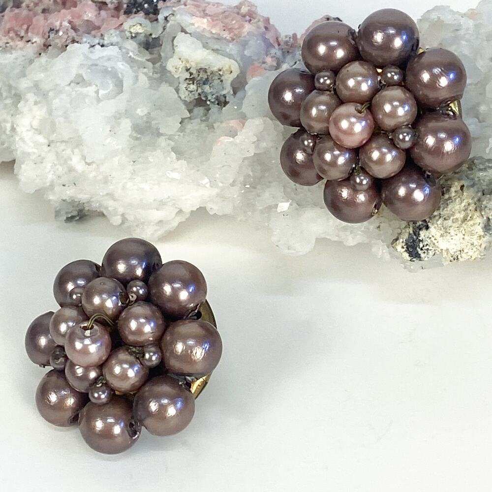Clip On Earrings Vintage Purple Made in Japan Clip-Ons